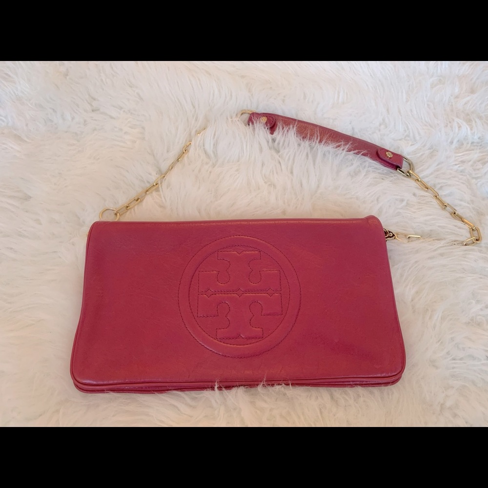 Tory Burch Bombe Reva Leather Clutch Bag